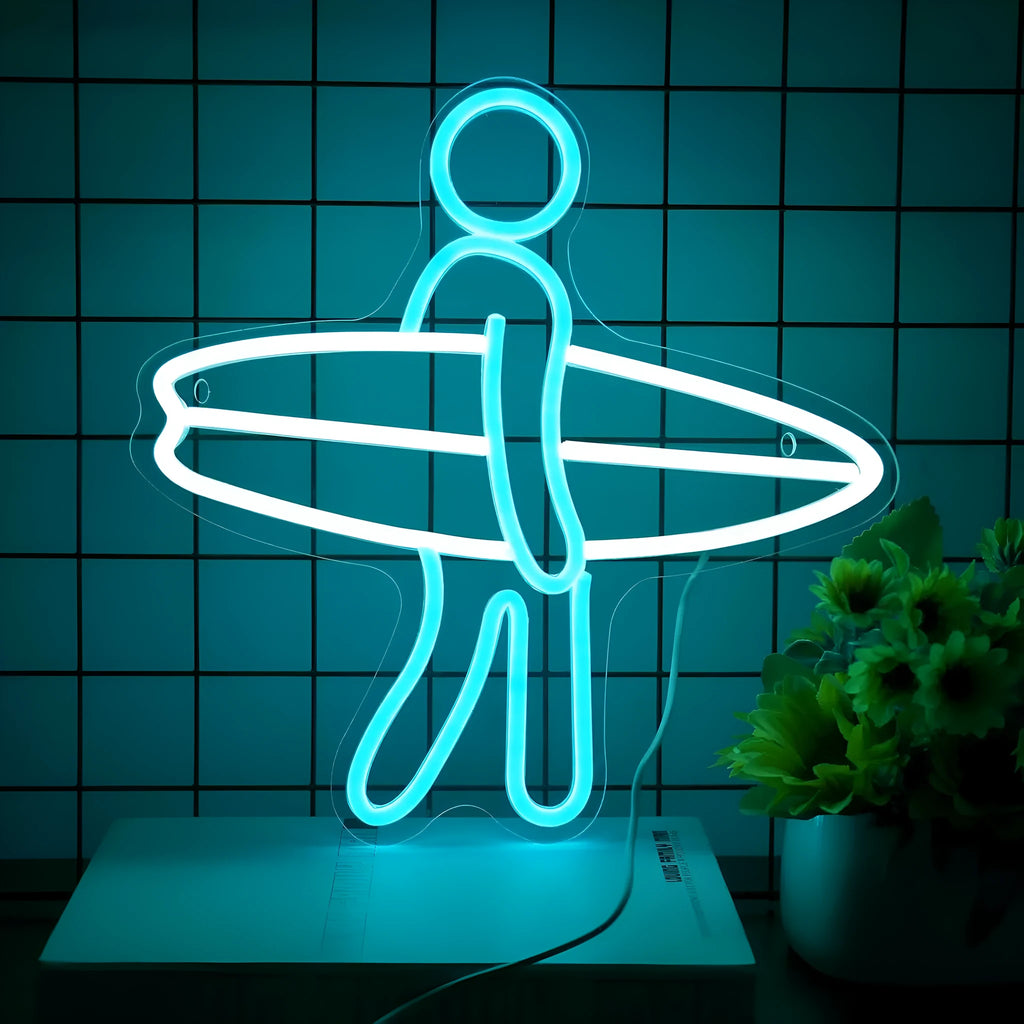 Surfer neon sailboat acrylic plate wall decoration with IP65 water resistance and 5V power