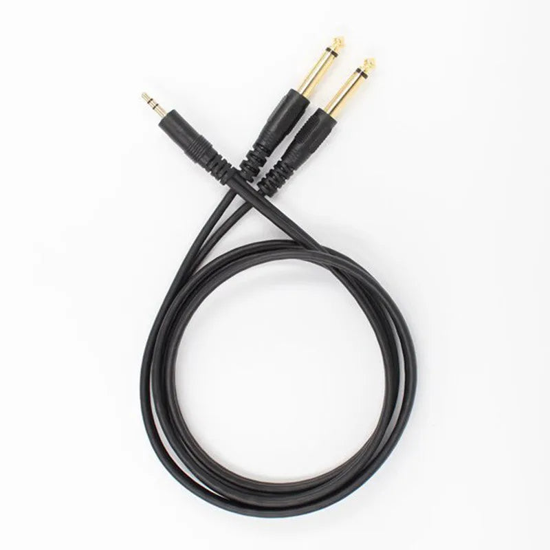 3.5mm to dual 6.35mm male audio cable with gold-plated connectors, available in multiple lengths.