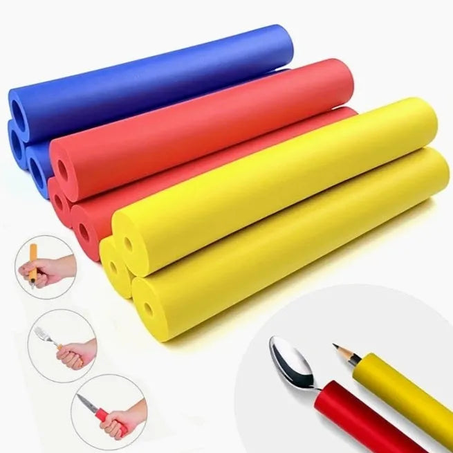 Pack of black rubber auxiliary grip hoses for utensil and pen handles, showing inner diameter sizes.