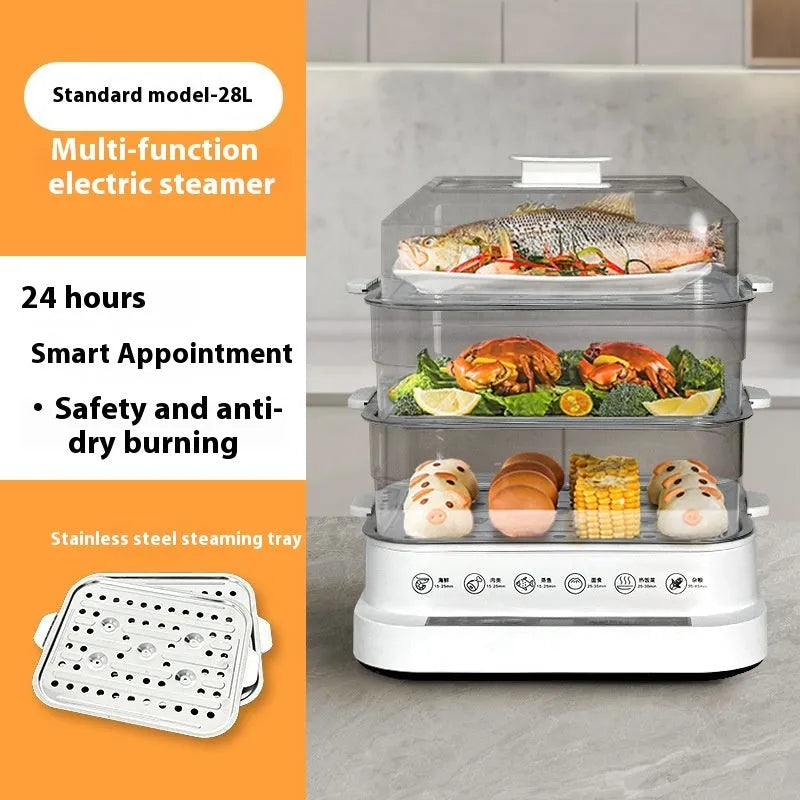 28 litre electric kitchen steamer with stainless steel rack and automatic measuring function
