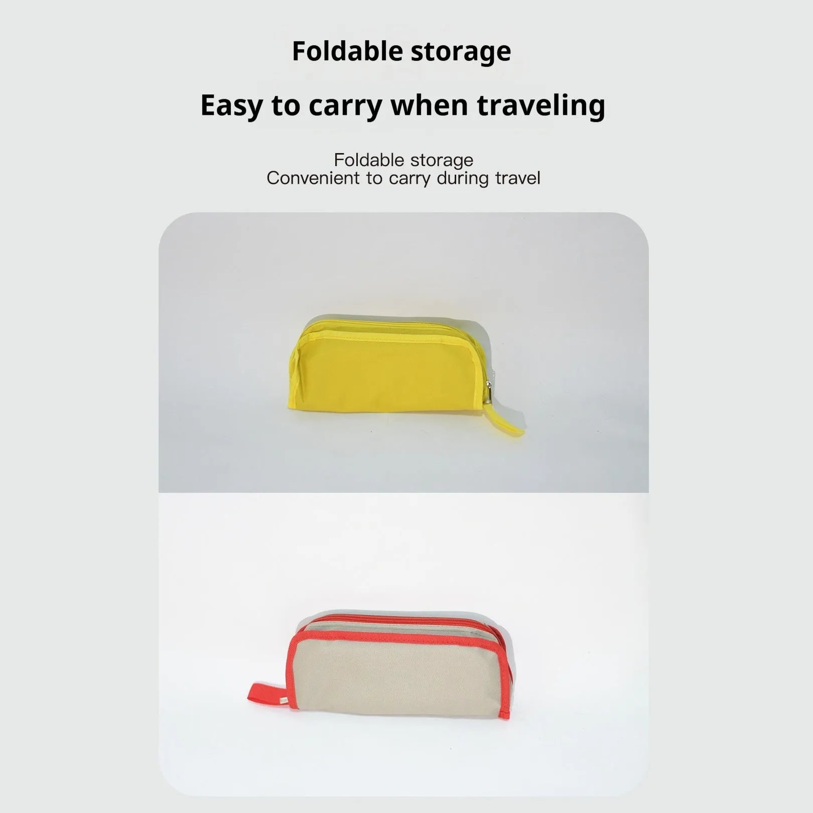 Lightweight foldable camp stool in Oxford cloth, shown in a khaki colour, folded for carrying.