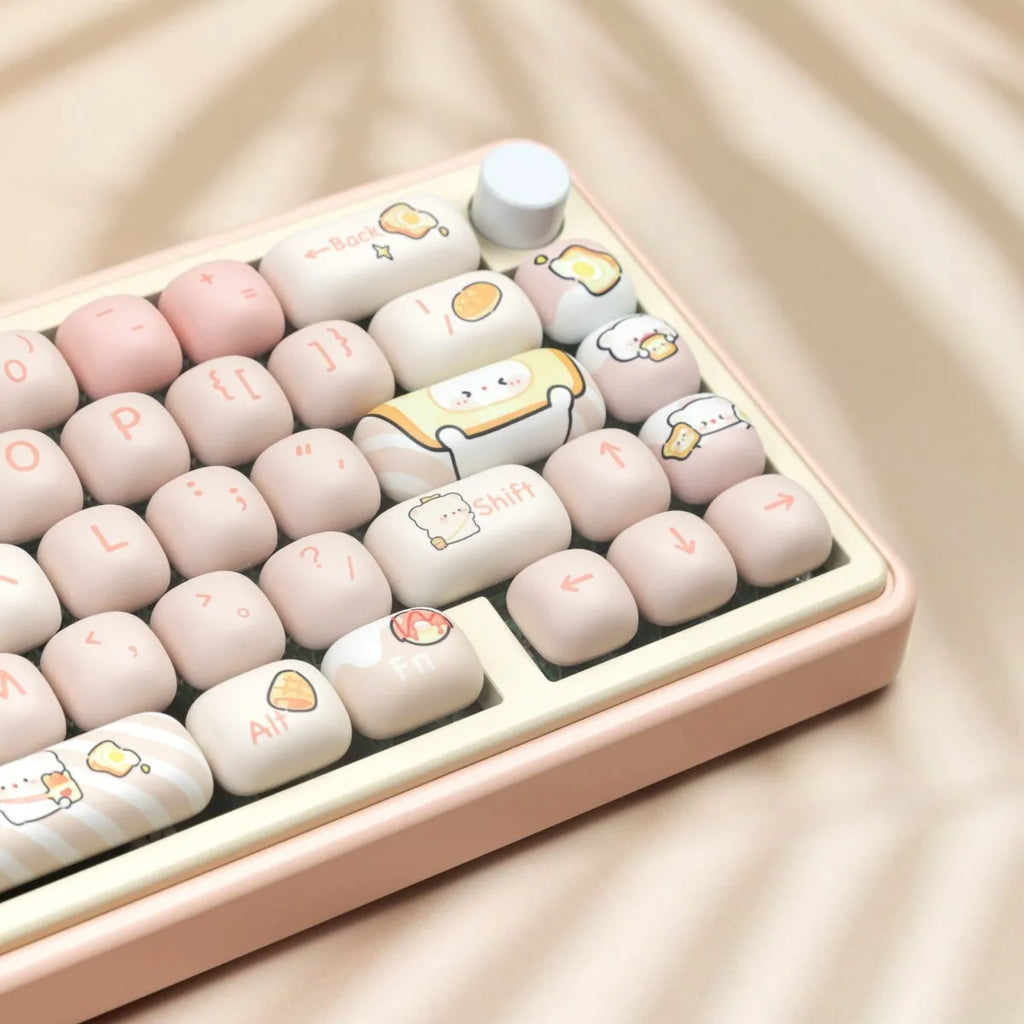 MOG PBT mechanical keyboard key caps with bread bear steamed bread designs, full 143+3 key set