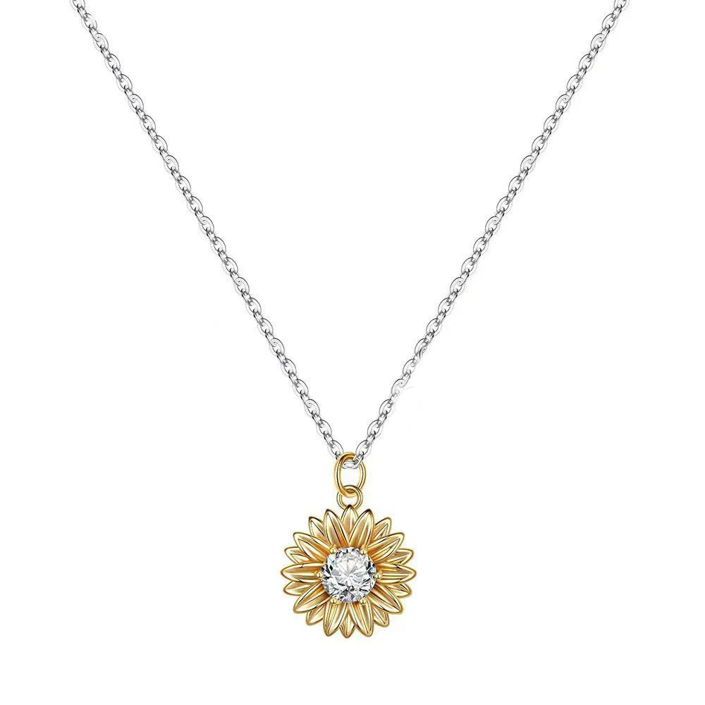925 silver adjustable sunflower necklace with geometric daisy pendant and cross chain for women