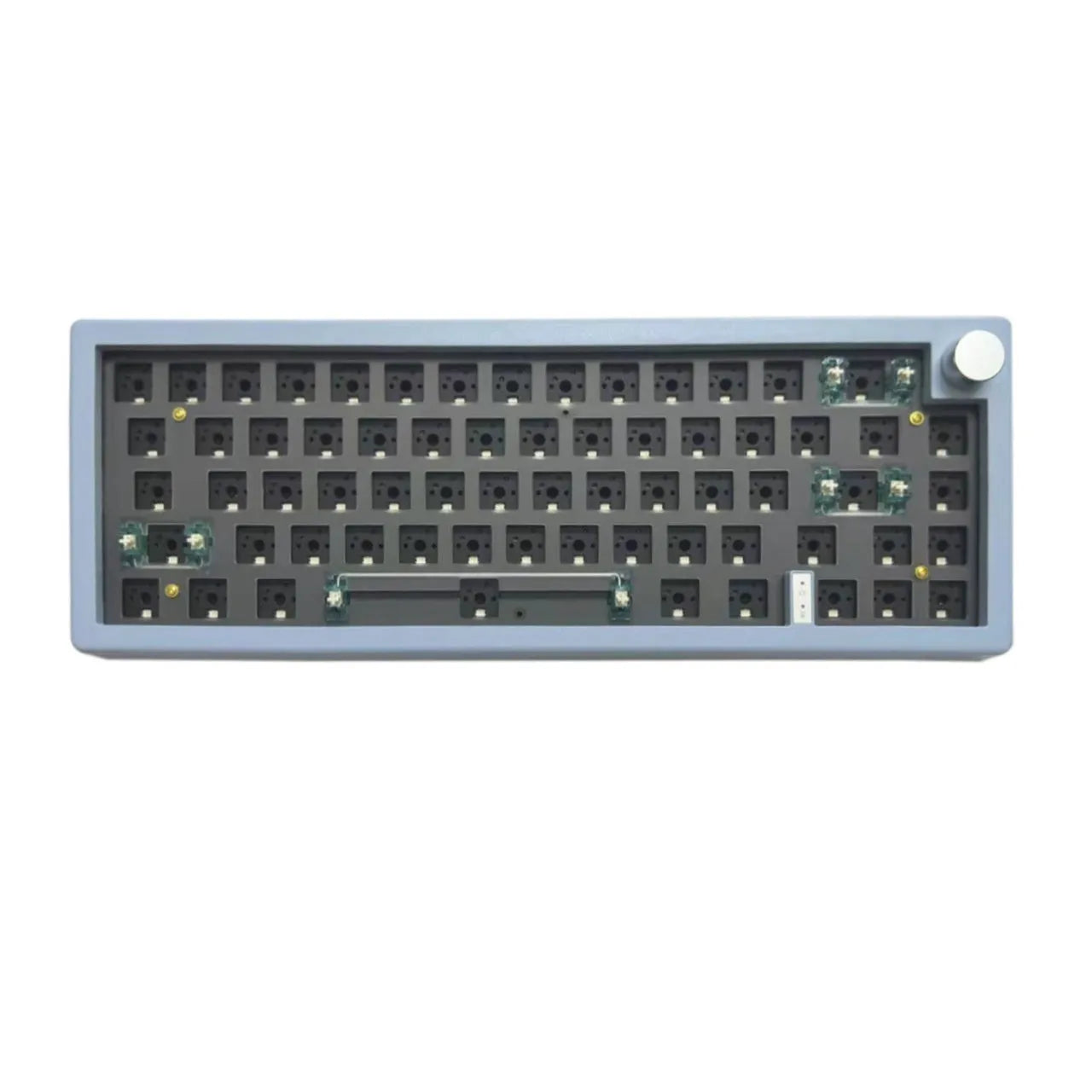 DIY mechanical keyboard kit with RGB lighting and control knob in seven colour options
