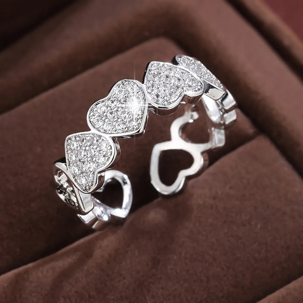 Adjustable copper couples ring with love heart geometry in gold or silver colour
