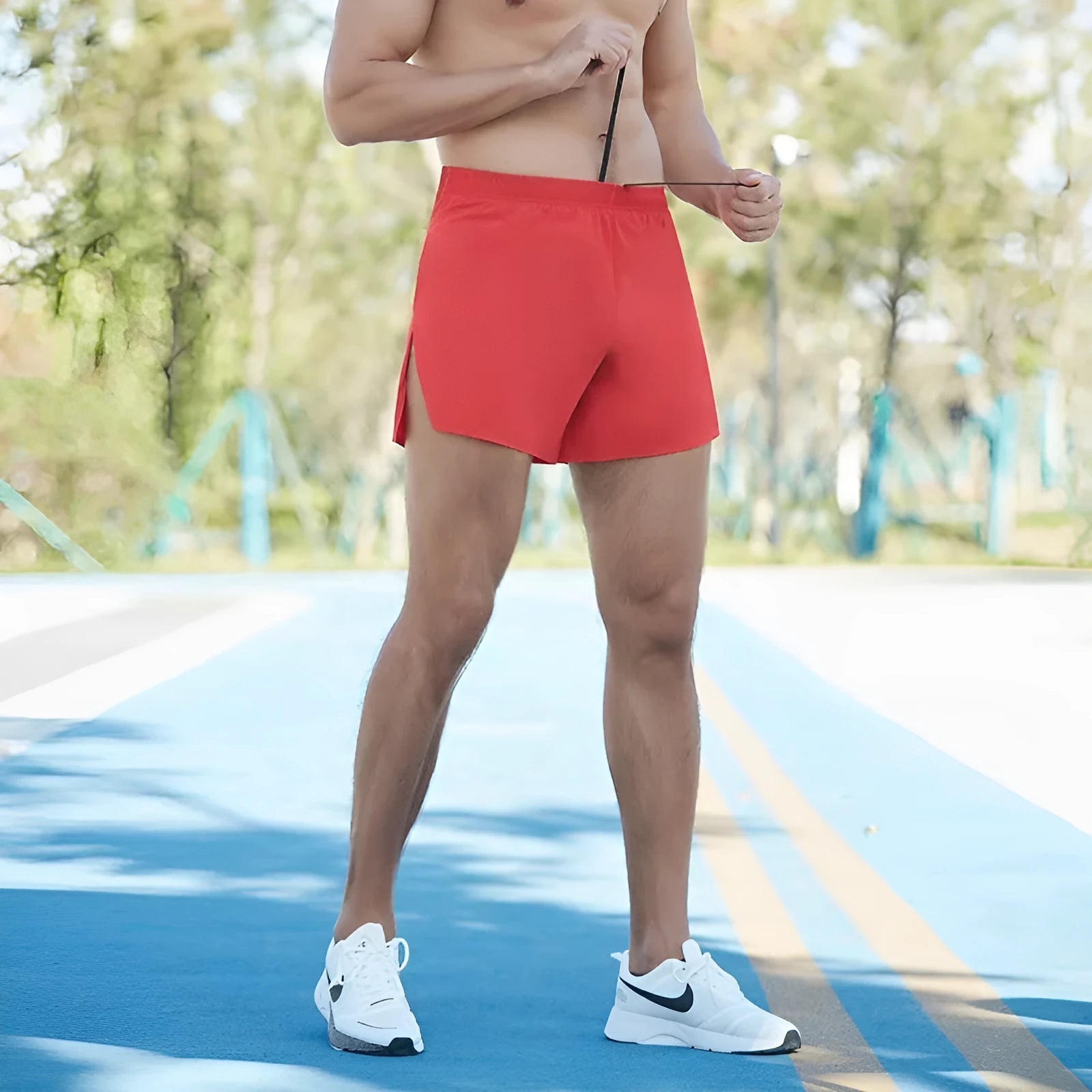 Men's high waist off-road running shorts in red black navy blue grey colours quick-dry fabric