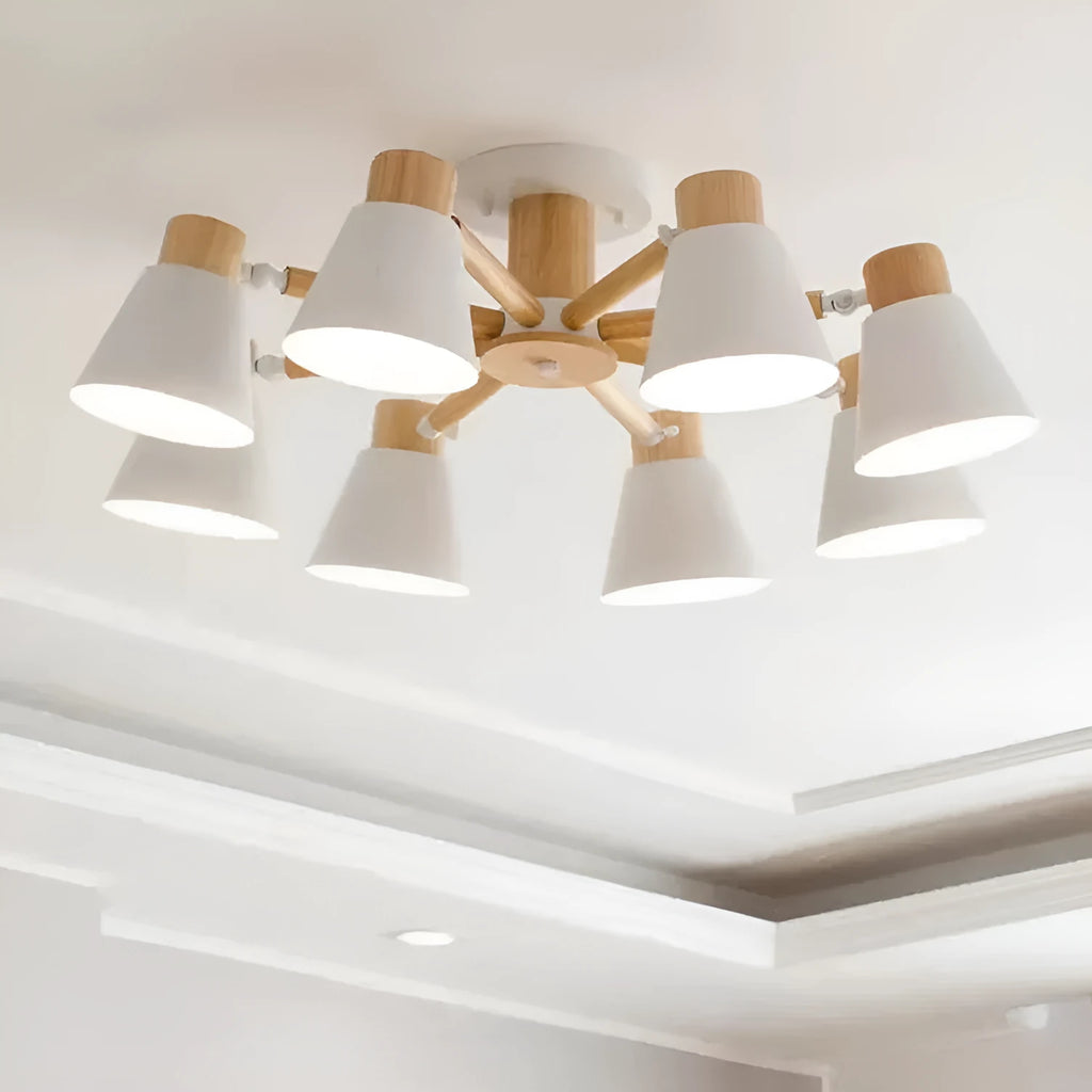 Nordic macaron ceiling pendant lamp with ironwood frame in multiple head configurations
