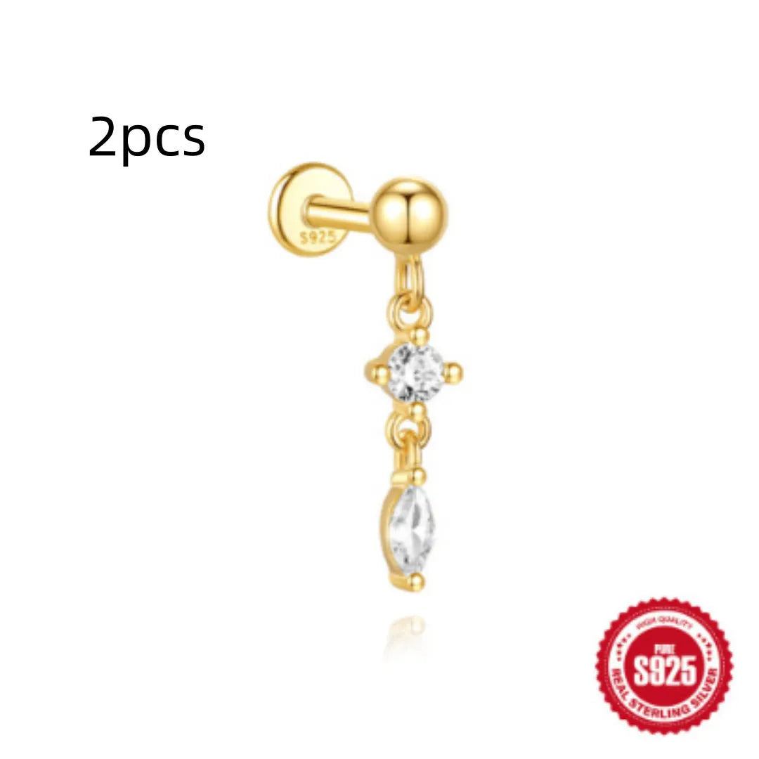 S925 sterling silver water drop earrings with a flat spiral design in a gold electroplated finish.