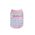 Pink purple vest for small dogs and cats with size chart showing seven weight ranges