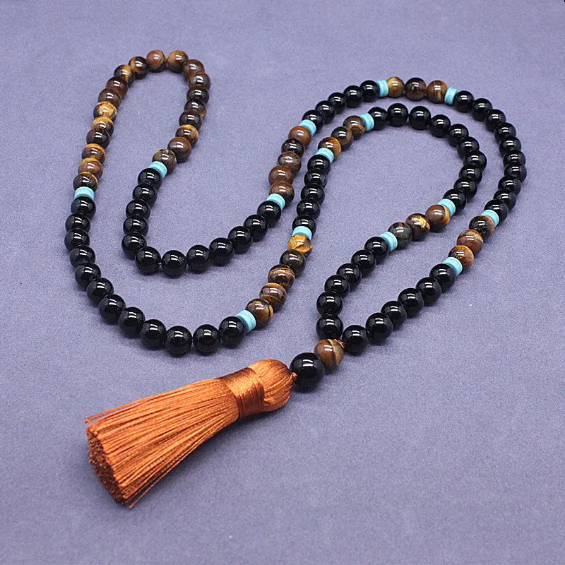 Natural agate and tiger's eye stone geometric jewellery set with bracelet and necklace
