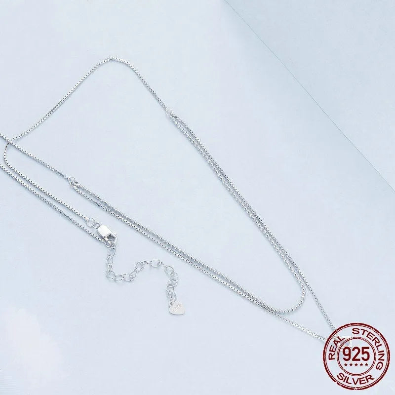Women's silver double-layer necklace with pearl chain and matching pendant in S925 sterling silver