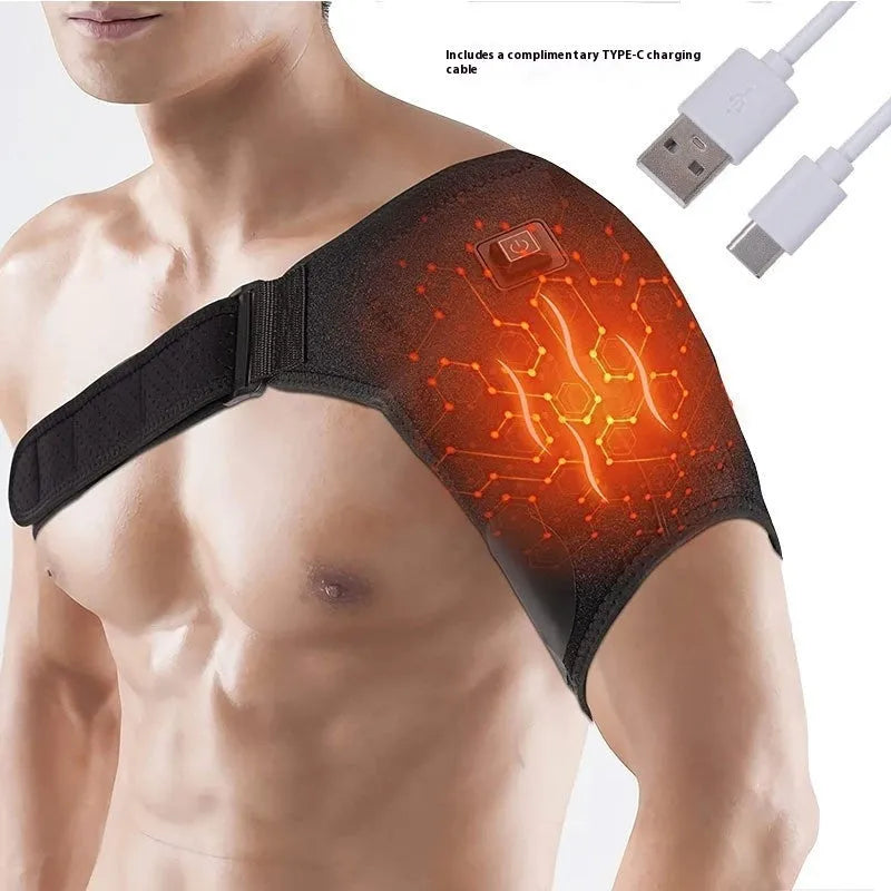 Black USB electric heating shoulder pad with padded construction and free-size design