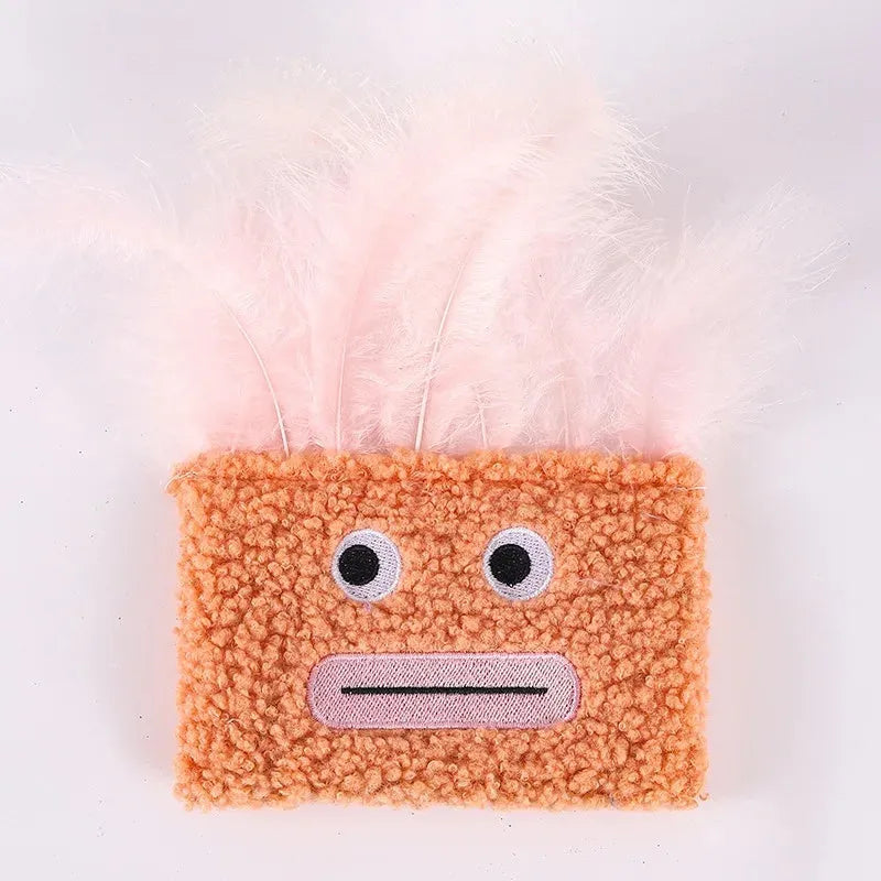 Colourful catnip plush toy with big mouth explosion head shape on a soft fabric body