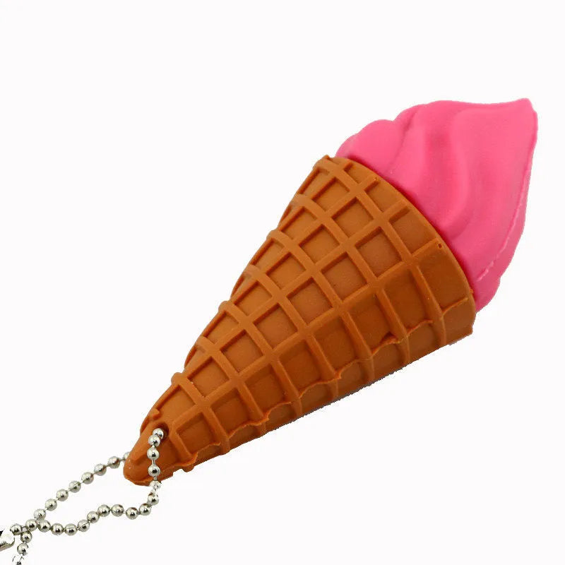 Pink mini ice cream shaped USB memory stick flash drive on white background