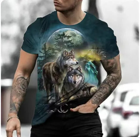 Retro 3D animal print men's short-sleeved t-shirt in thin polyester bird eye cloth