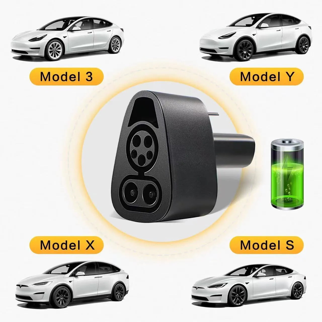 Black Tesla 80A charging plug conversion head adapter for EV charging stations
