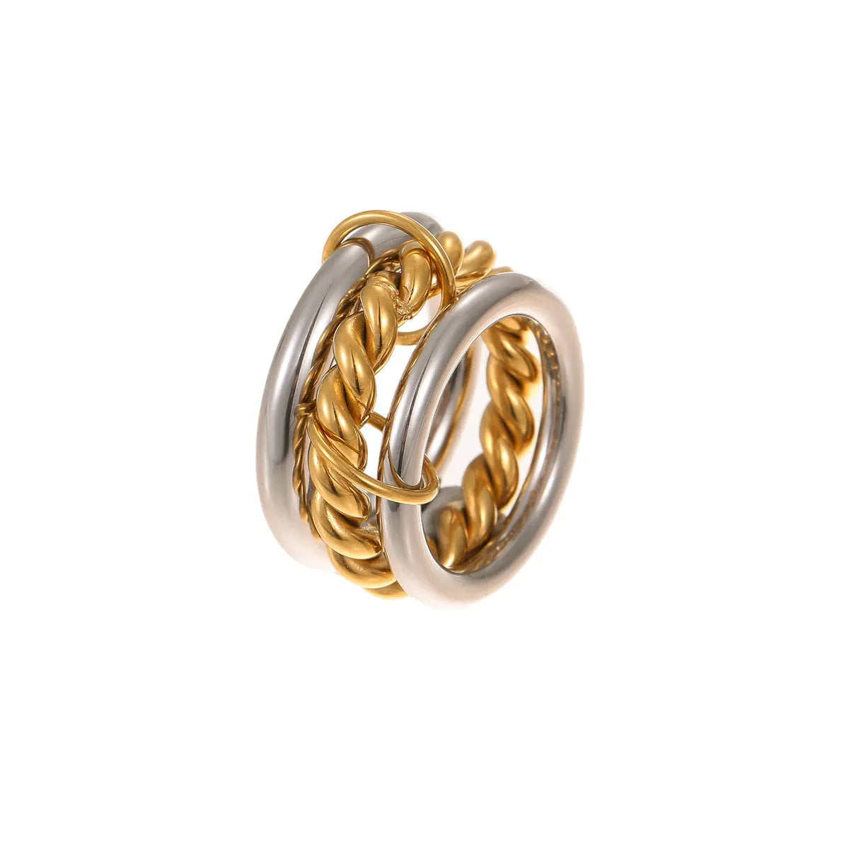 Stacked colour matching stainless steel ring set with 18K gold plating in free size
