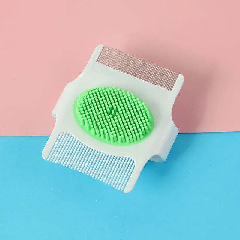 Blue multifunctional pet grooming comb for dogs with floating hair removal and massage features