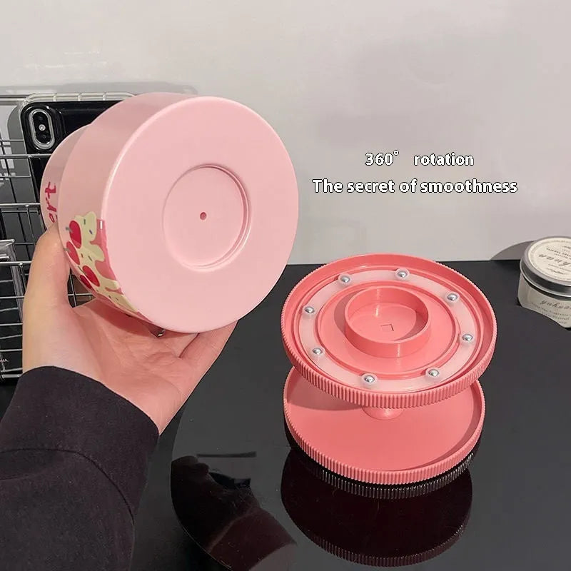 Japanese-style rotating cosmetic brush storage barrel with removable organiser rack in beige colour