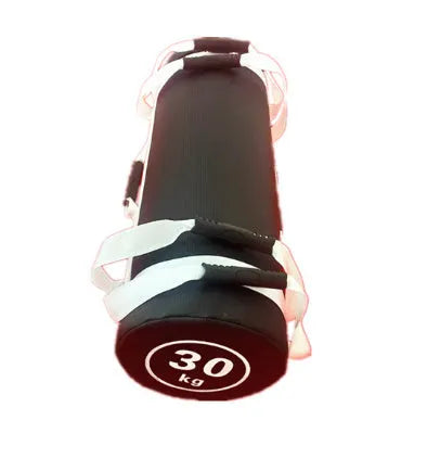 White PVC fitness training sandbag for weight lifting in various kg options.