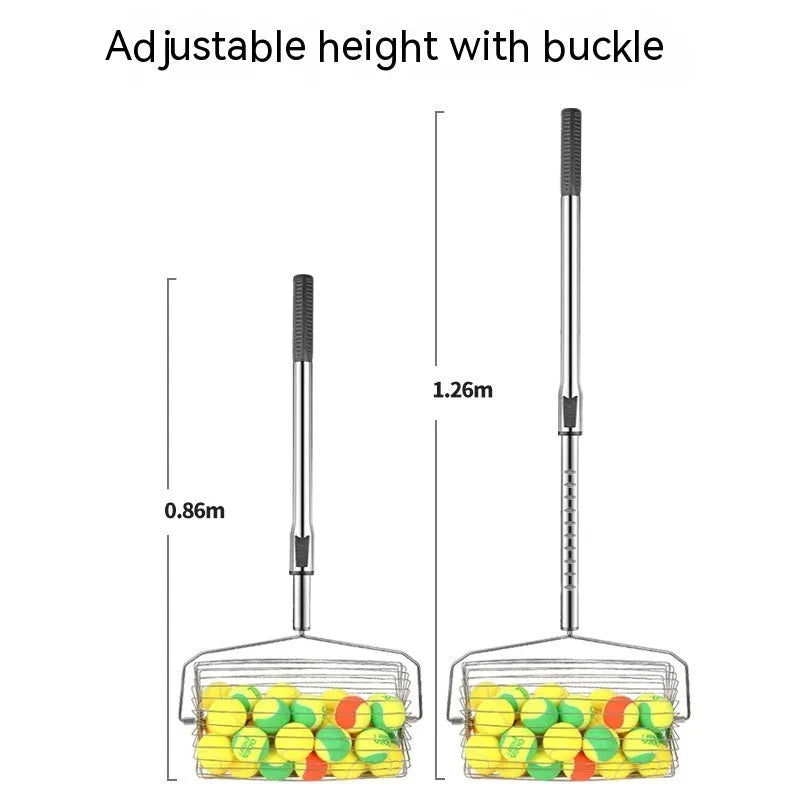 Stainless steel tennis ball picker roller device for court collection with adjustable mechanism