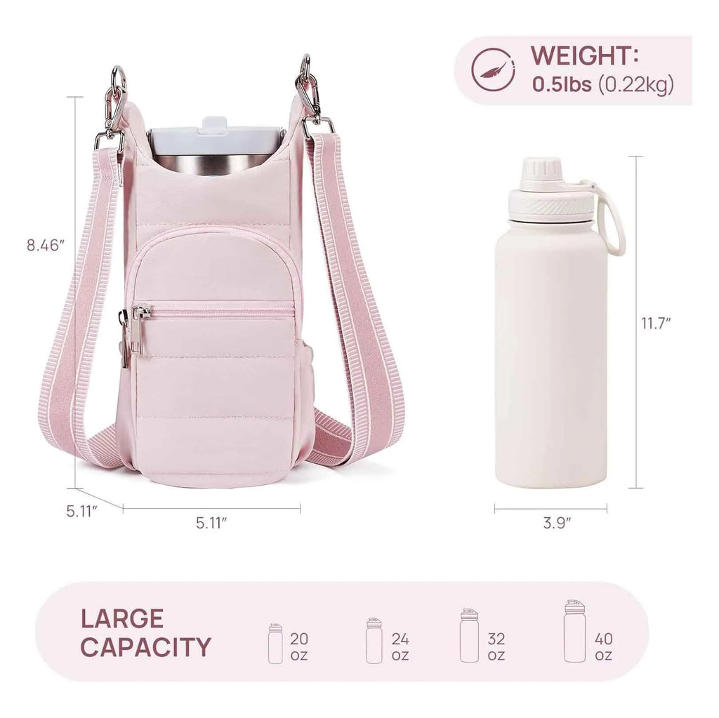 Bicycle-mounted water bottle bag in black pink or beige cloth with modern simplicity design
