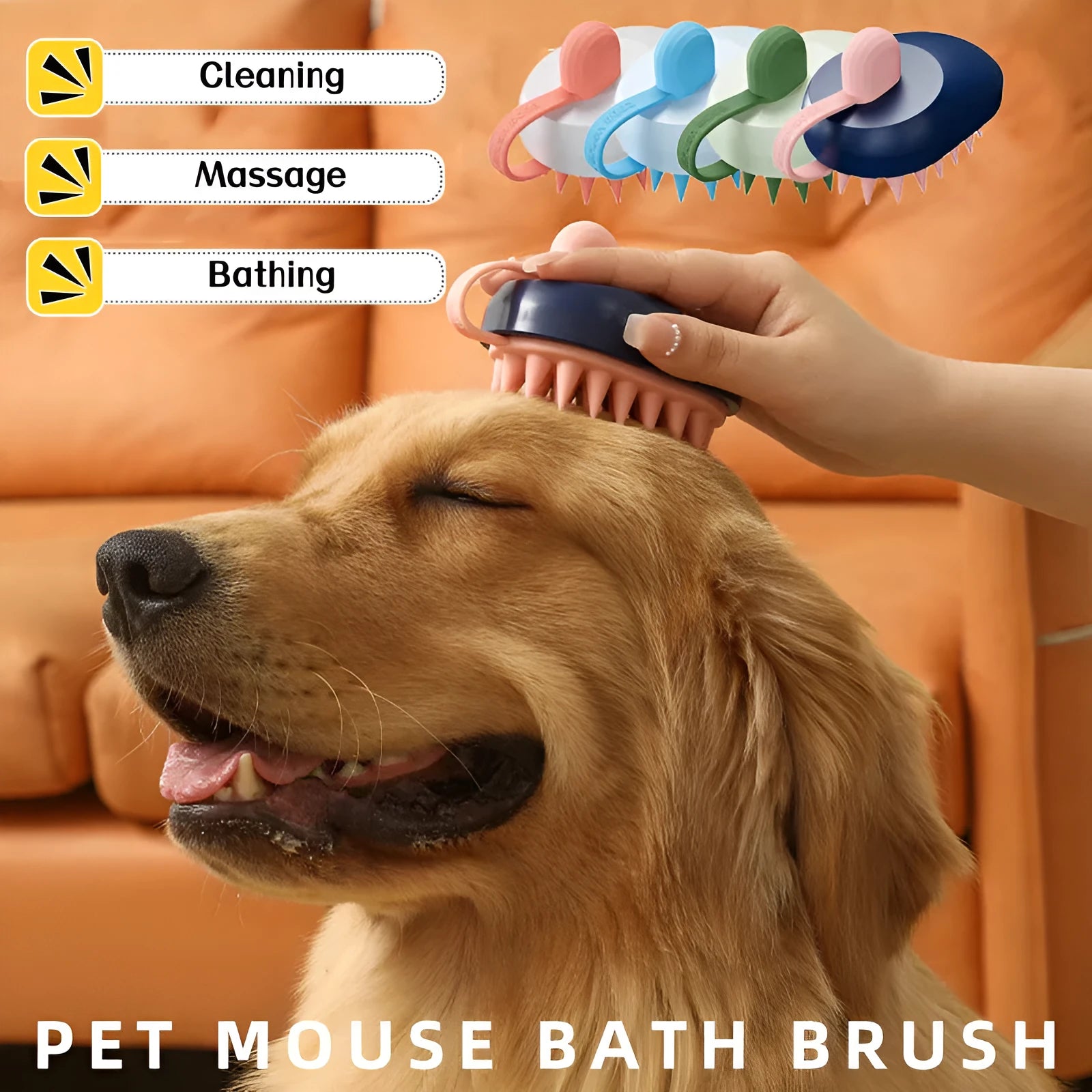 Silicone pets hair remover comb brush in dark blue, green, light blue, or white for dog and cat bath time grooming