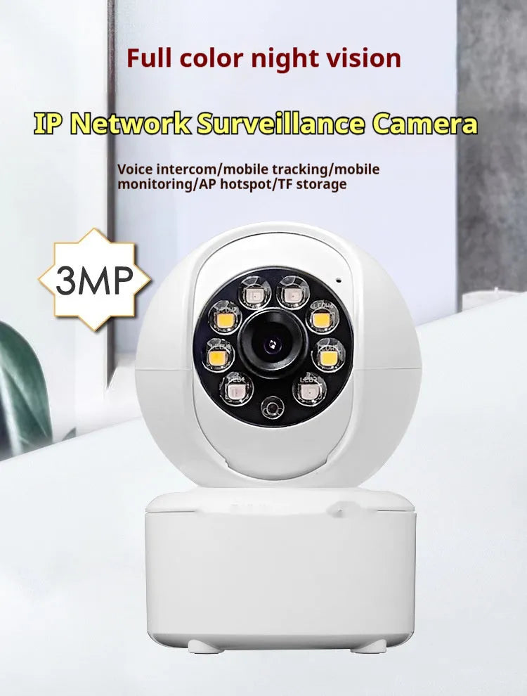 1080p HD home security camera with dual-light panorama monitoring and ceiling mount bracket