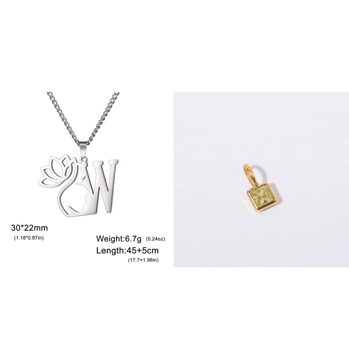 Stainless steel necklace with a single alphabet letter pendant on a cross chain, in gold or silver colour.