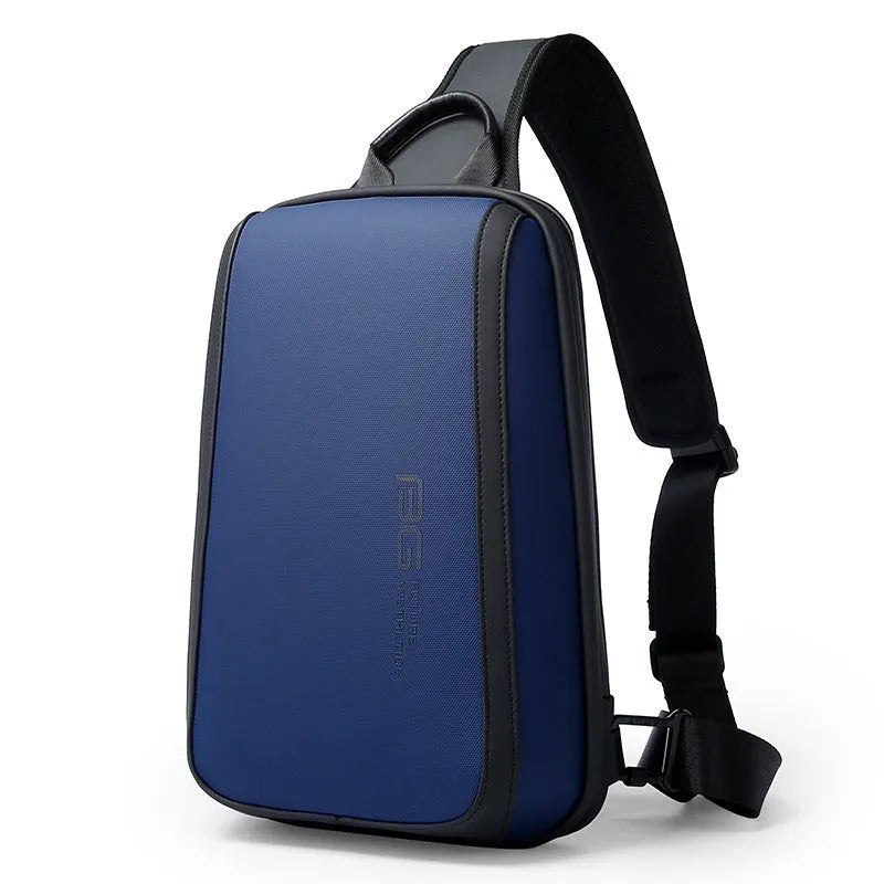 Blue Oxford cloth chest bag for men with double shoulder straps and a soft handle