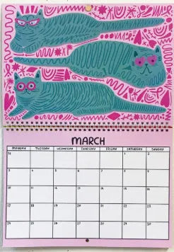A3 landscape cat themed wall calendar planner for 2024 or 2025 year