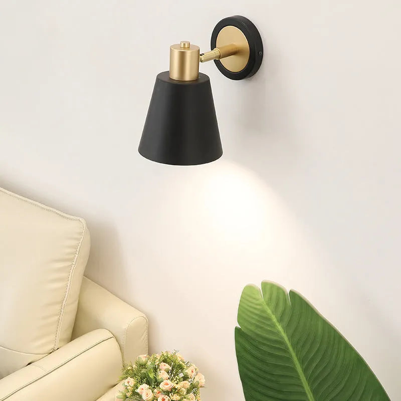 Nordic style iron wall lamp for bedroom or living room with metallic finish