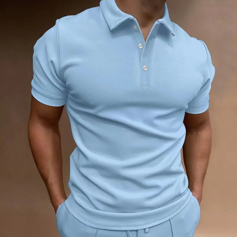 Men's loose fit cotton blend T-shirt with button detail and short sleeves in multiple colours