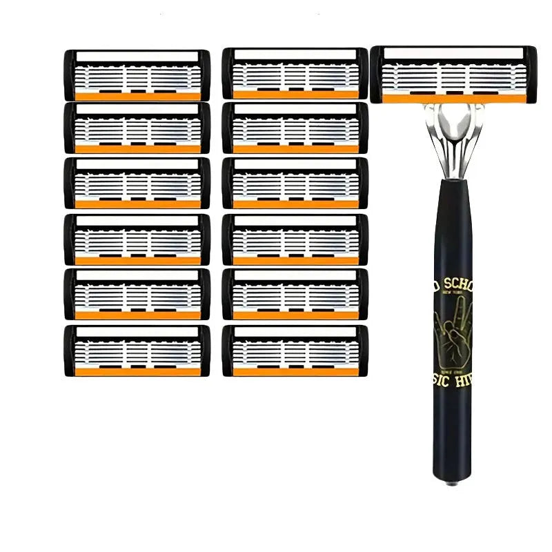 Black six-layer finger type handle for manual shaver with multiple blade quantity options