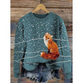 Women's lilac floral printed round neck sweater on a hanger showing the knitted texture.
