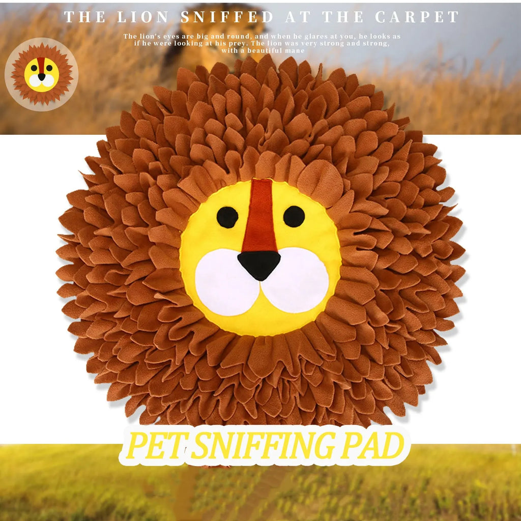 Brown pet snuffle mat with fabric folds for hiding treats, measuring 33cm by 25cm