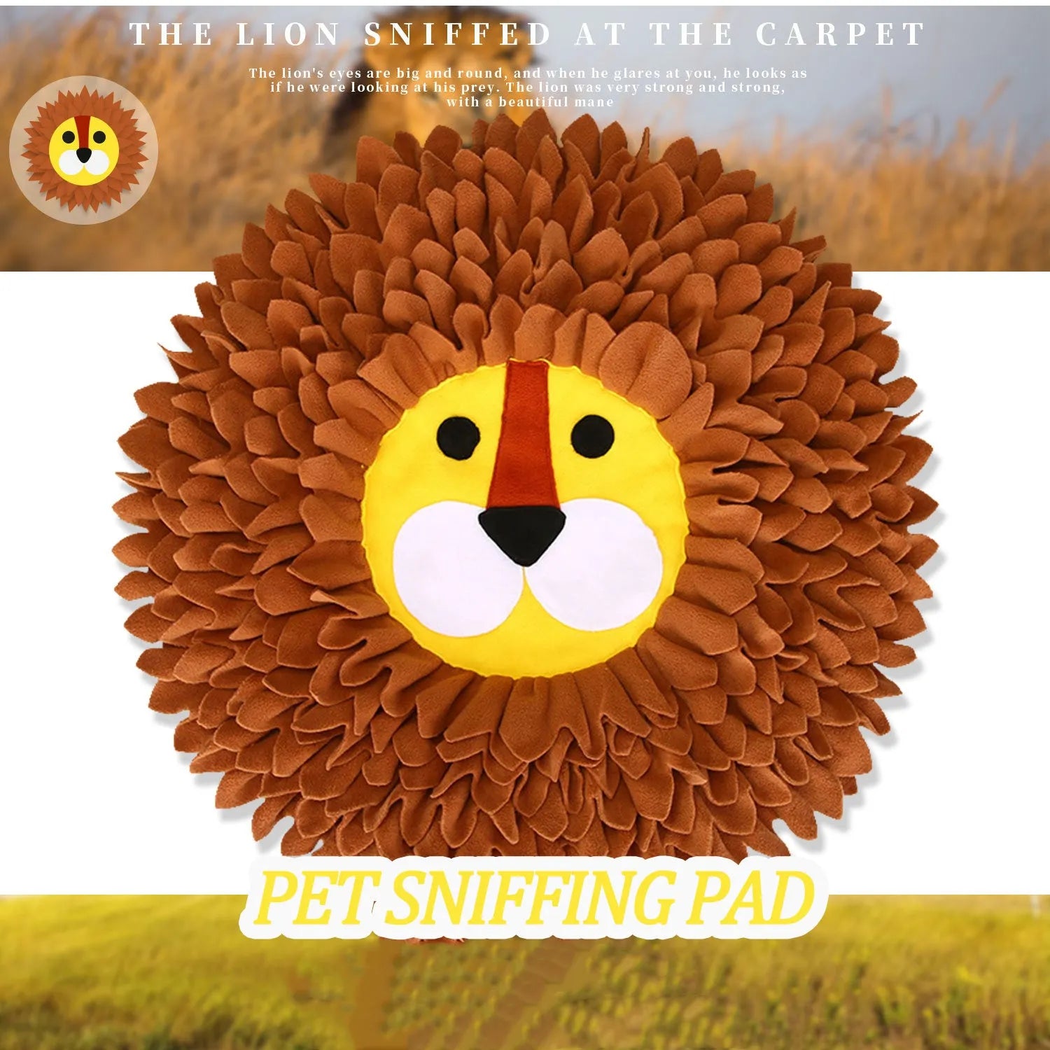 Brown pet snuffle mat with fabric folds for hiding treats, measuring 33cm by 25cm