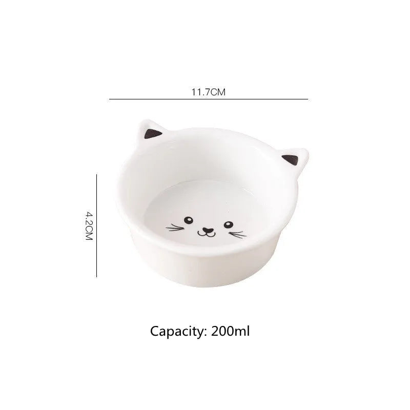 Small ceramic cat face shape porcelain pet food bowl for cats and dogs, easy to clean