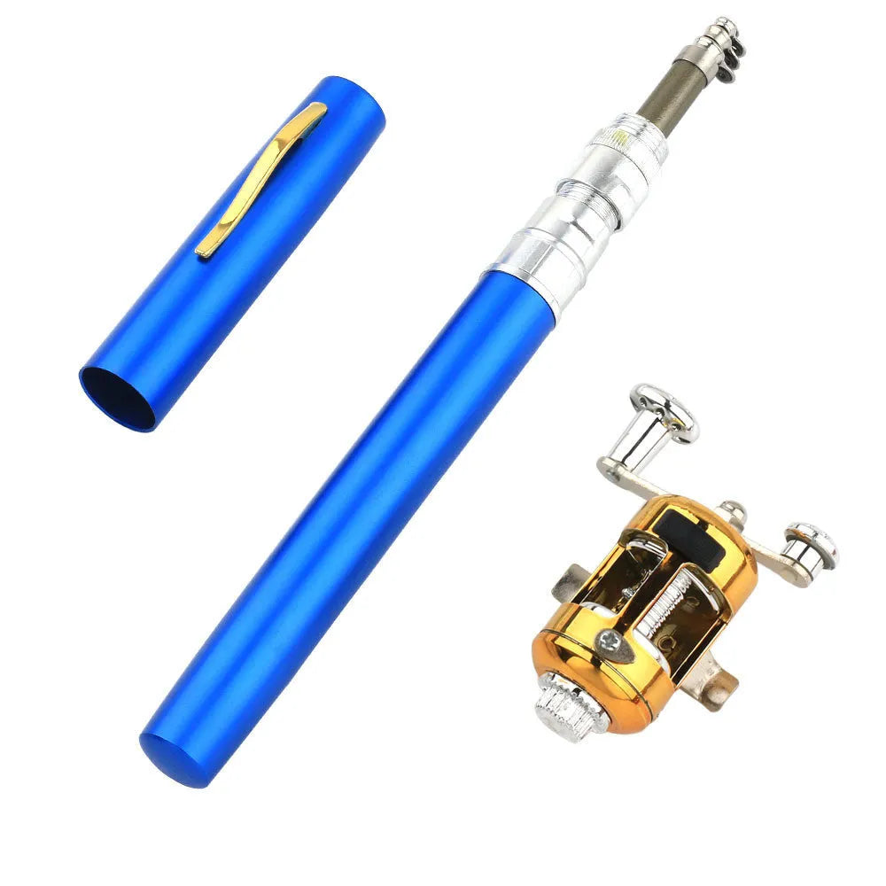 Portable telescopic pen fishing rod kit in aluminium case with ST5RL reel, extended to 1 metre.