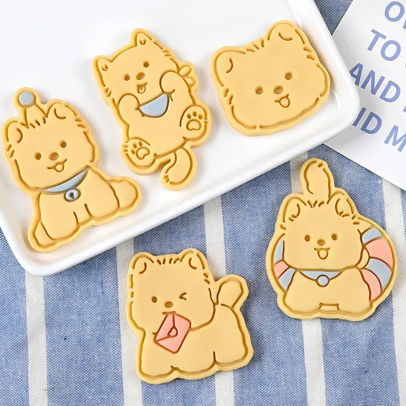 Three dimensional plastic biscuit mould with puppy cartoon designs for baking