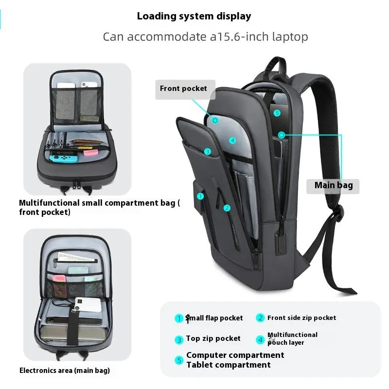 Lightweight Oxford cloth men's backpack with sewing line details in four colour options
