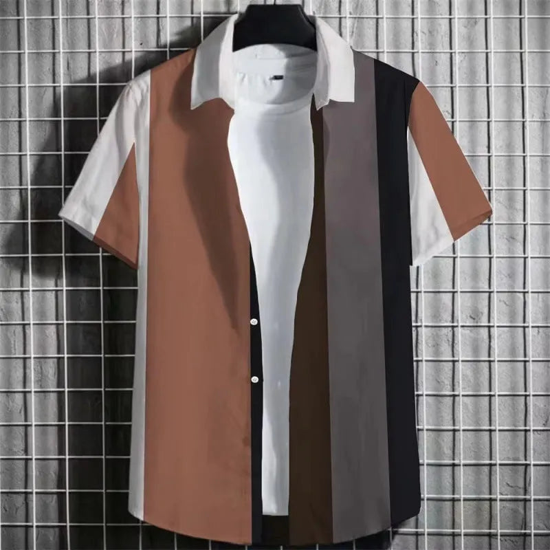 Men's striped linen T-shirt with 3D printed graphic in multiple colour options