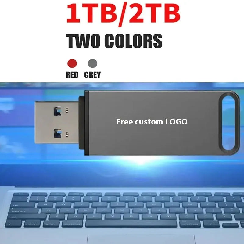 Metal USB flash drive in black, red, or silver colours with custom graphic option on casing
