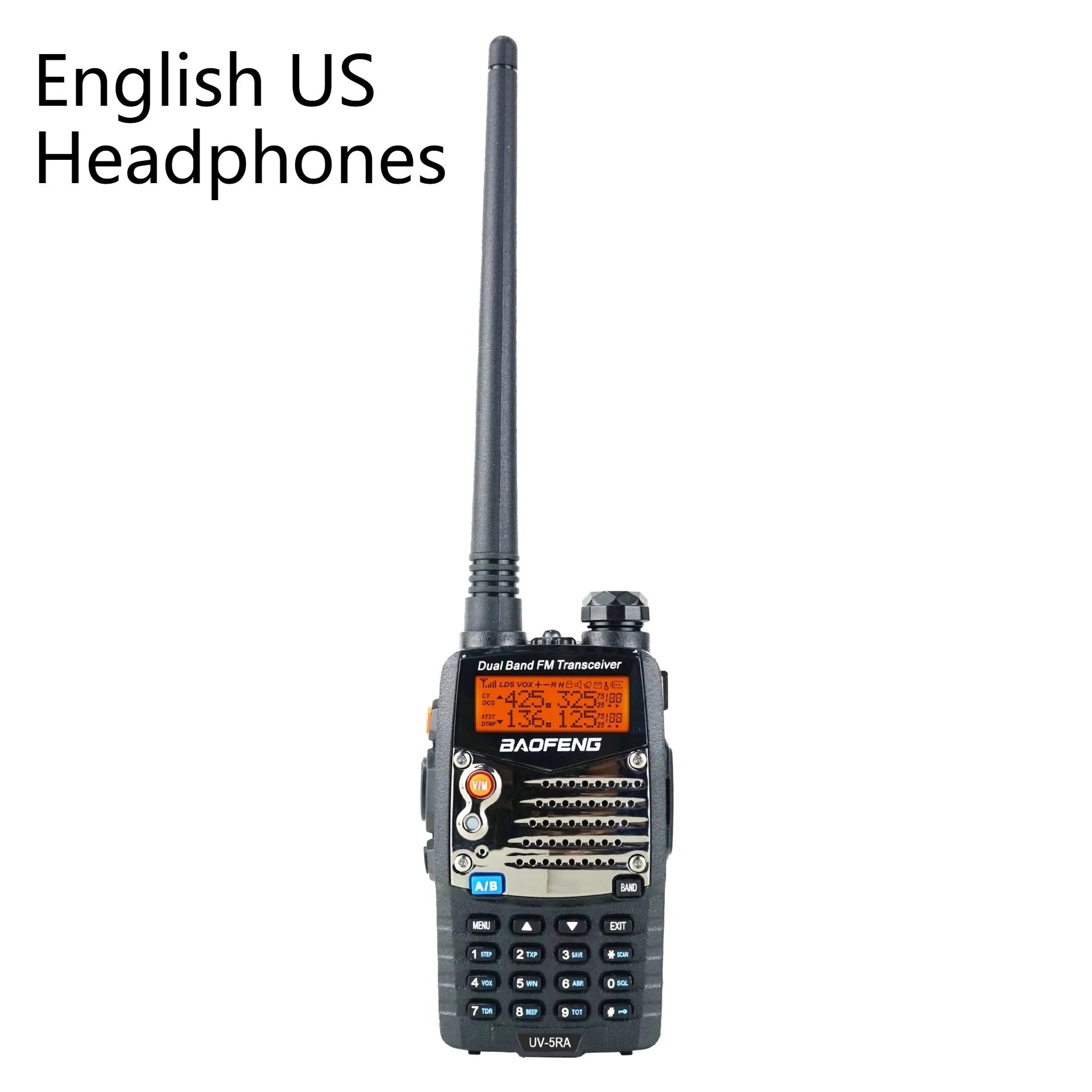 Baofeng UV-5RA dual band handheld walkie-talkie with display, shown in available colour variants.