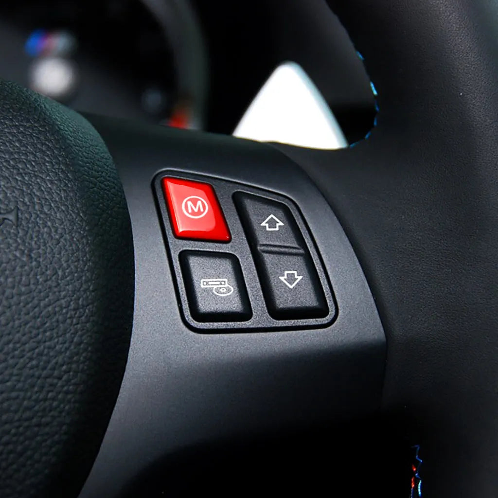 BMW steering wheel M1 and M2 mode replacement buttons in red and blue colours