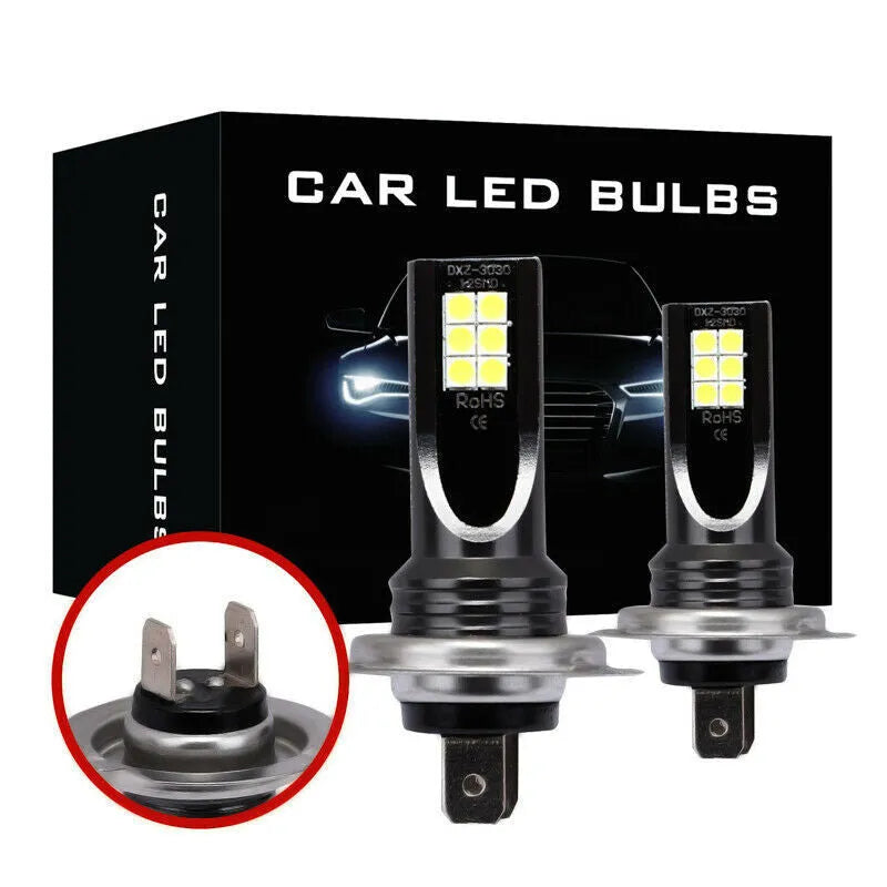 White H7 LED fog light bulb with 12 SMD LEDs for car headlight replacement