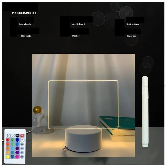 Black crack touch colour 3D acrylic message board night light with remote control and stylus on desk