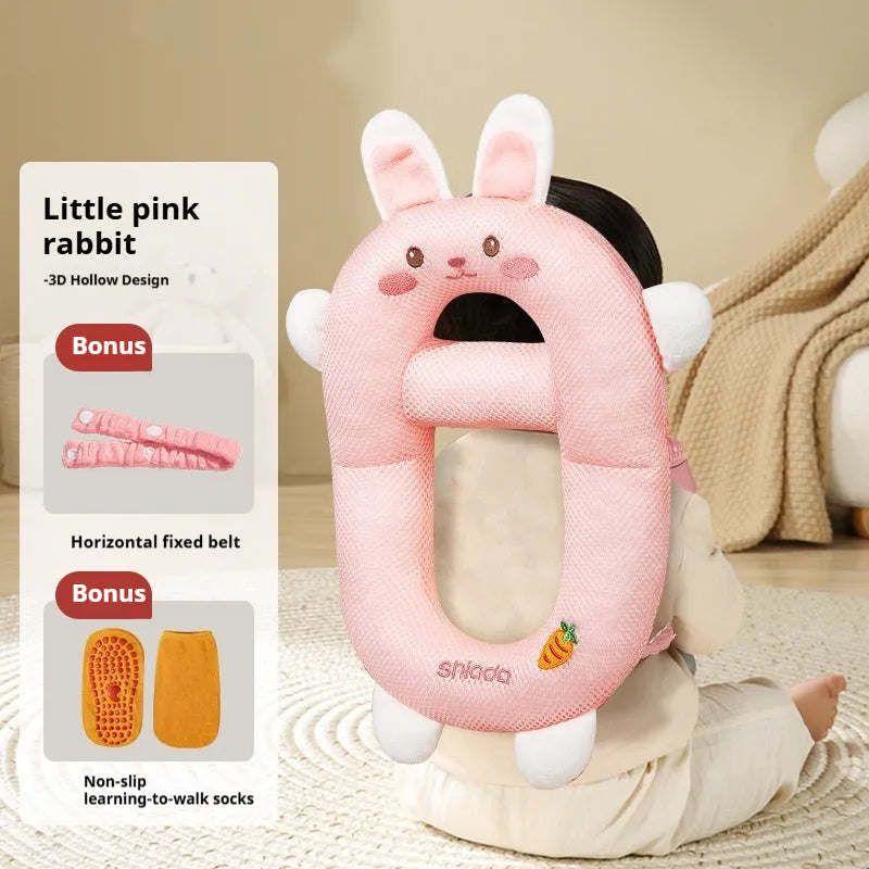 Baby anti-collision pillow with cartoon animal designs for toddling fall protection in kneecap and sock styles