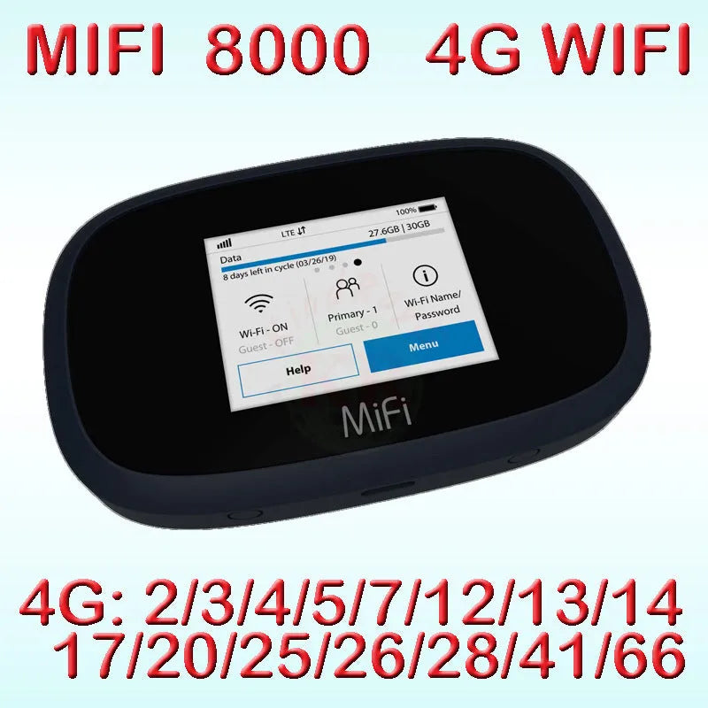 Black MiFi8000 dual core 4G portable wireless router with compact design