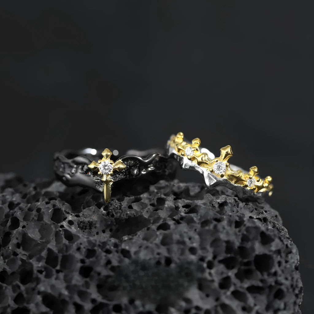 Princess Knight adjustable silver ring with electroplated white gold or black gold finish